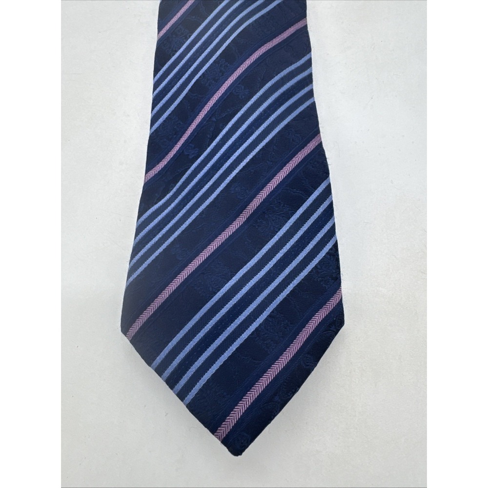 Y&G ‎ Men's Blue Pink Striped Silk Tie 3.5" X 62"